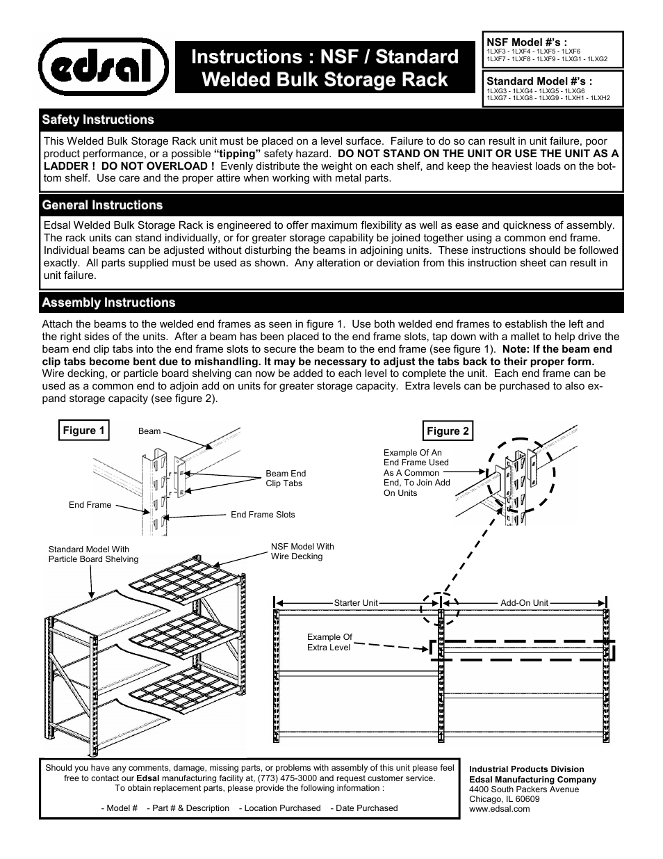 Edsal 1LXF3 User Manual | 1 page