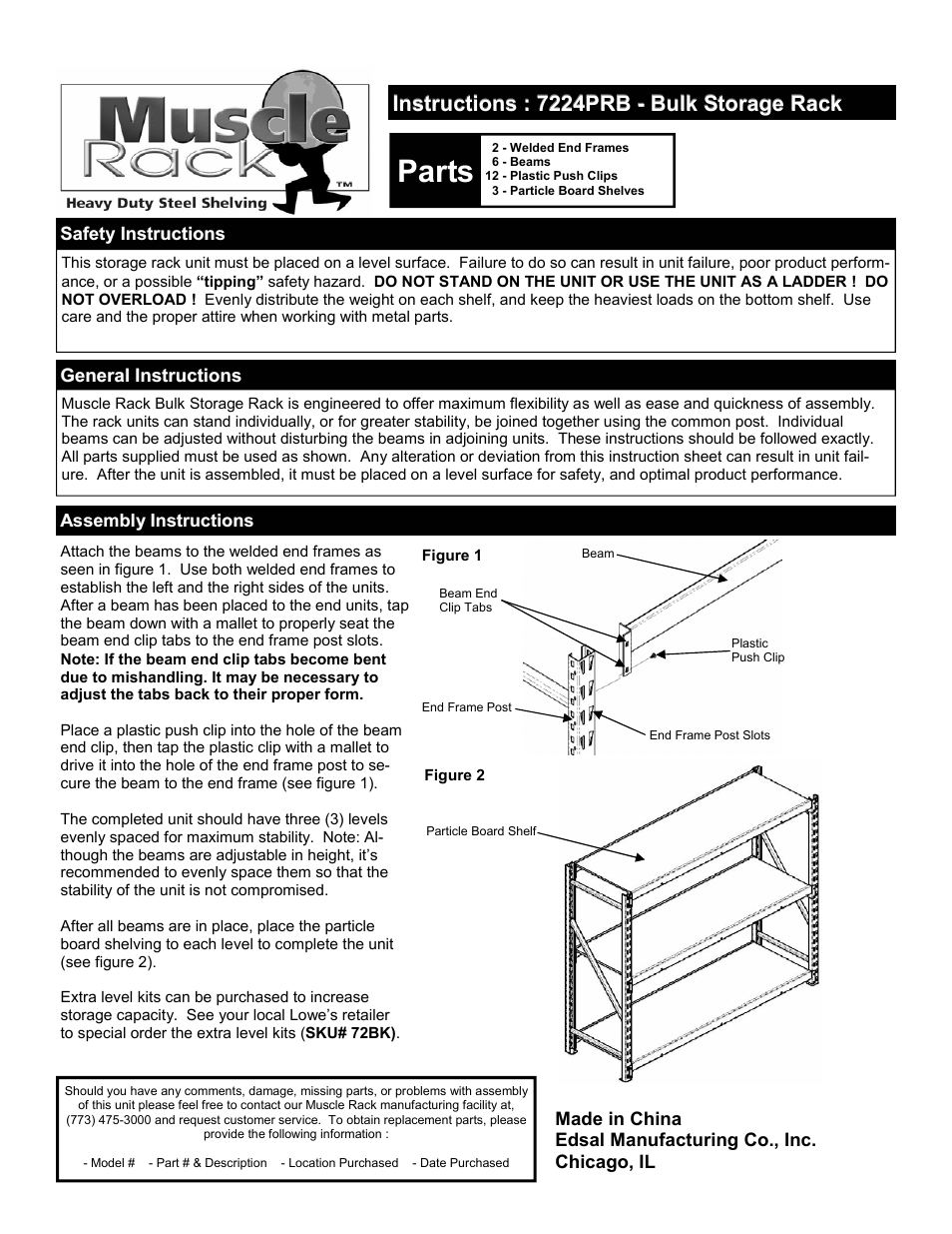 Edsal 7224PRB User Manual | 1 page
