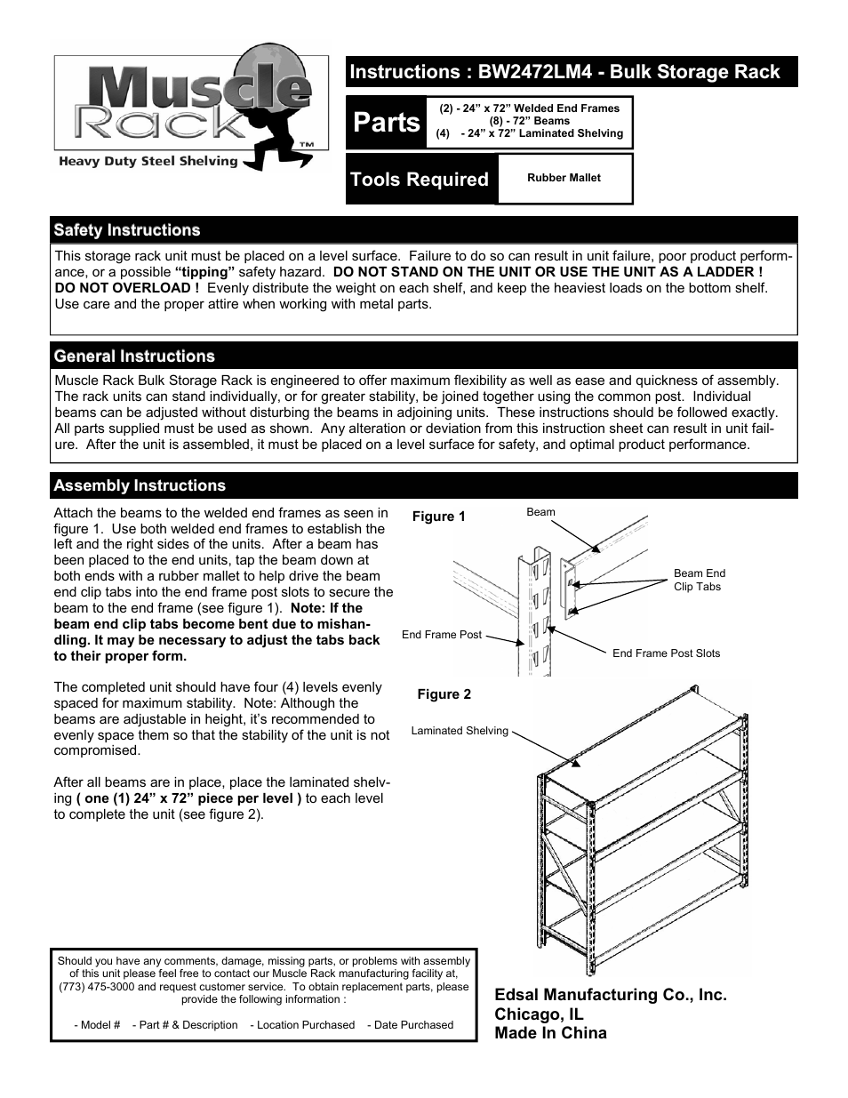 Edsal BW2472LM4 User Manual | 1 page