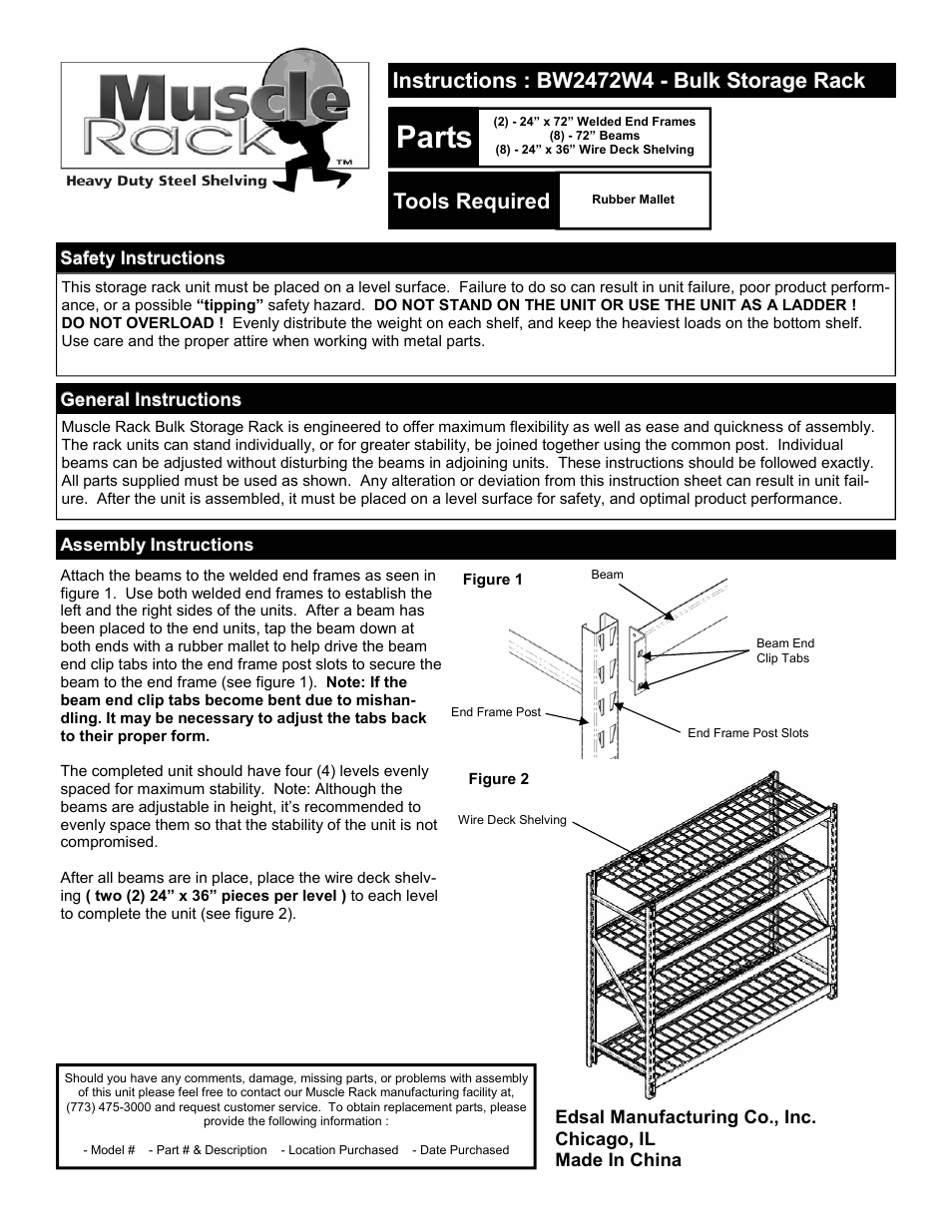 Edsal BW2472W4 User Manual | 1 page