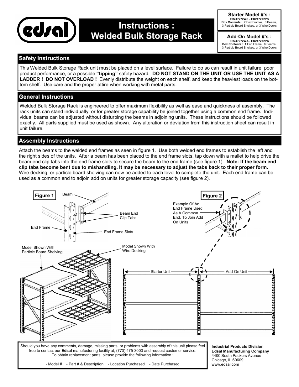 Edsal ER247272PA User Manual | 1 page
