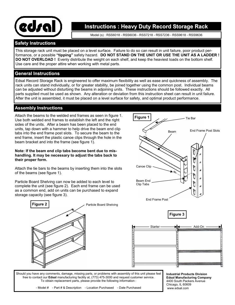 Edsal RSS6018 User Manual | 1 page