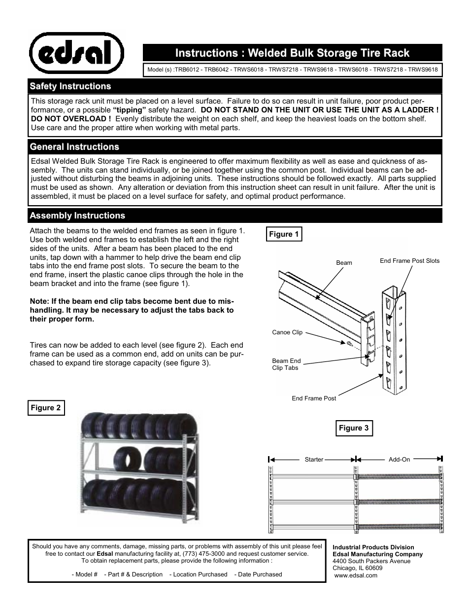 Edsal TRB6012 User Manual | 1 page