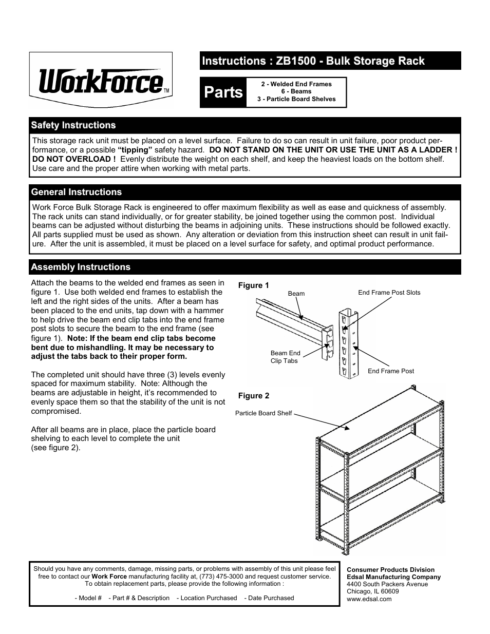 Edsal ZB1500 User Manual | 1 page