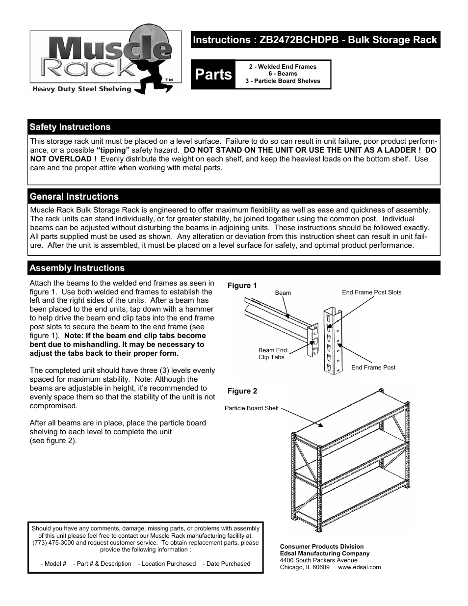 Edsal ZB2472BCHDPB User Manual | 1 page