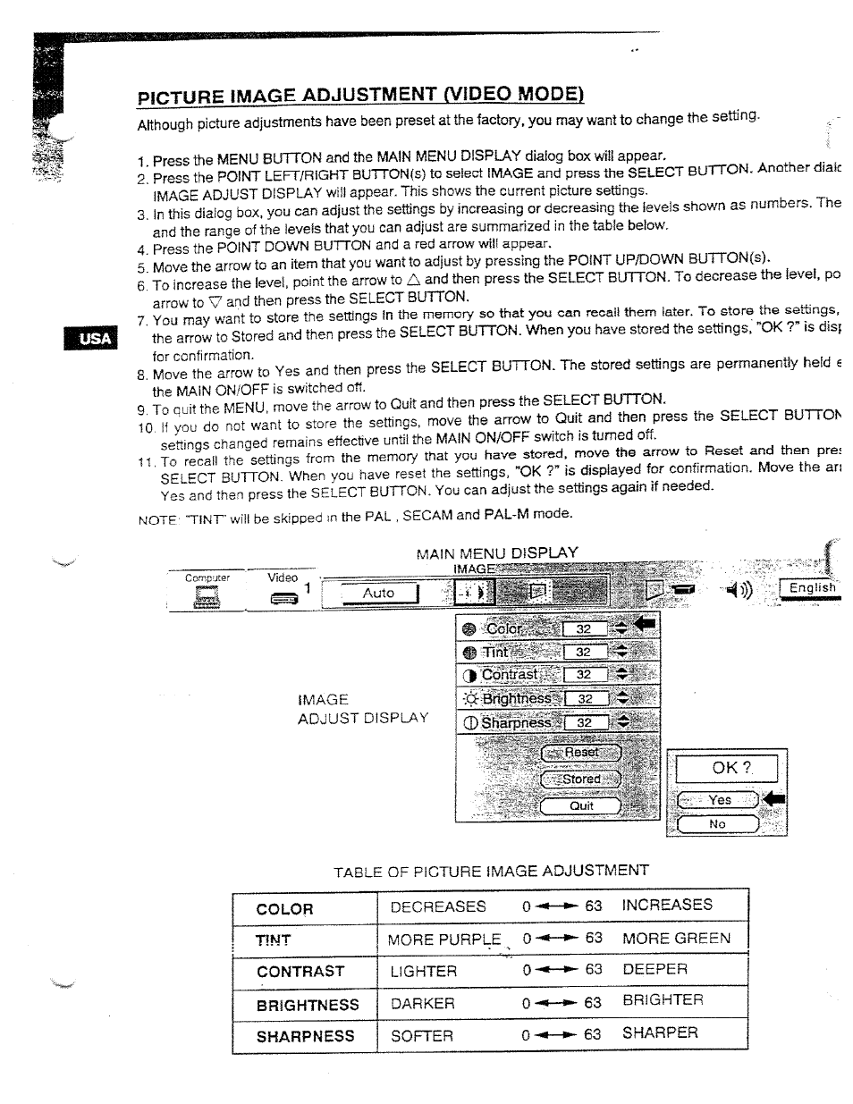 Picture image adjustment (video model | Ask Proxima DP5950 User Manual | Page 32 / 50