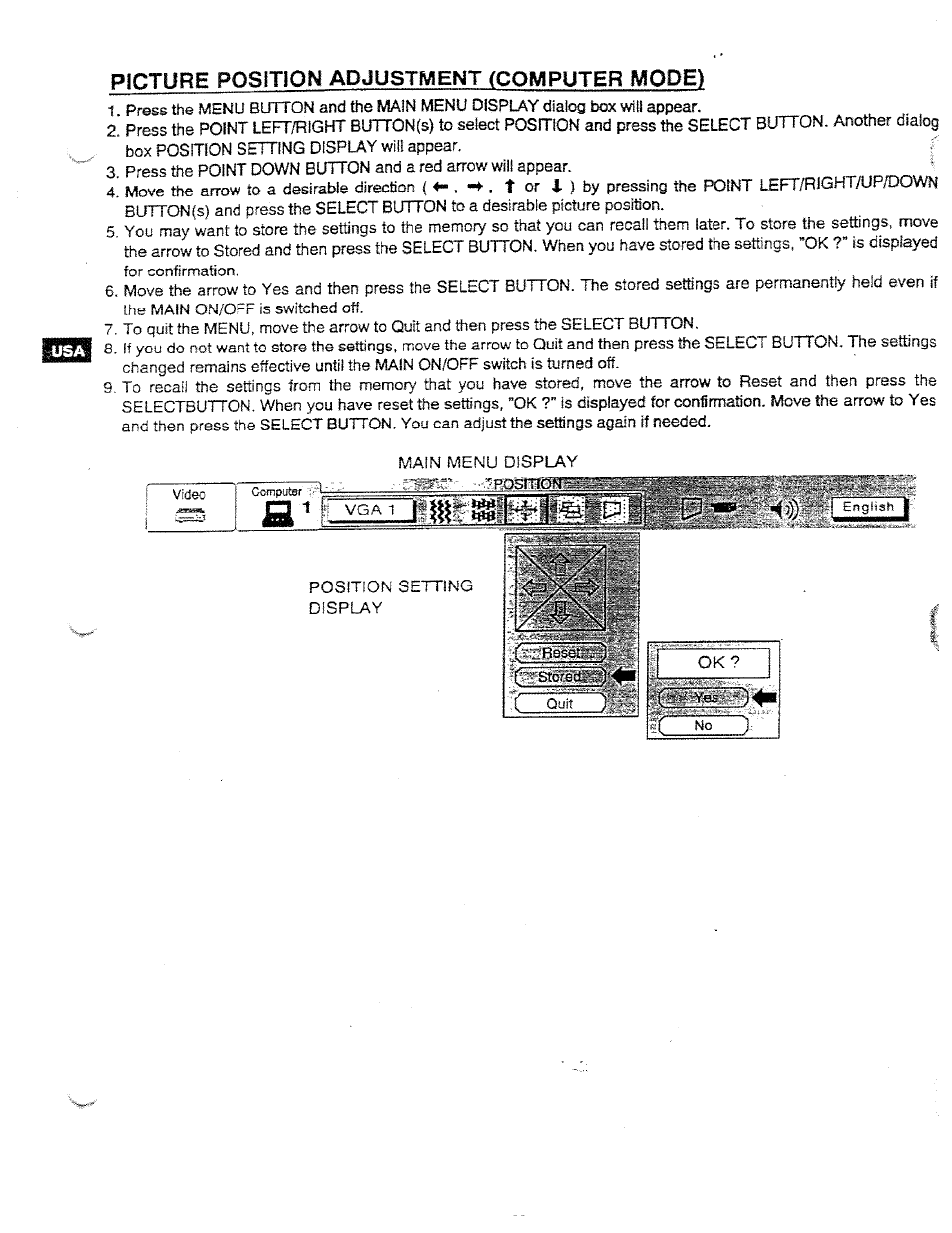 Picture position adjustment (computer mode) | Ask Proxima DP5950 User Manual | Page 38 / 50