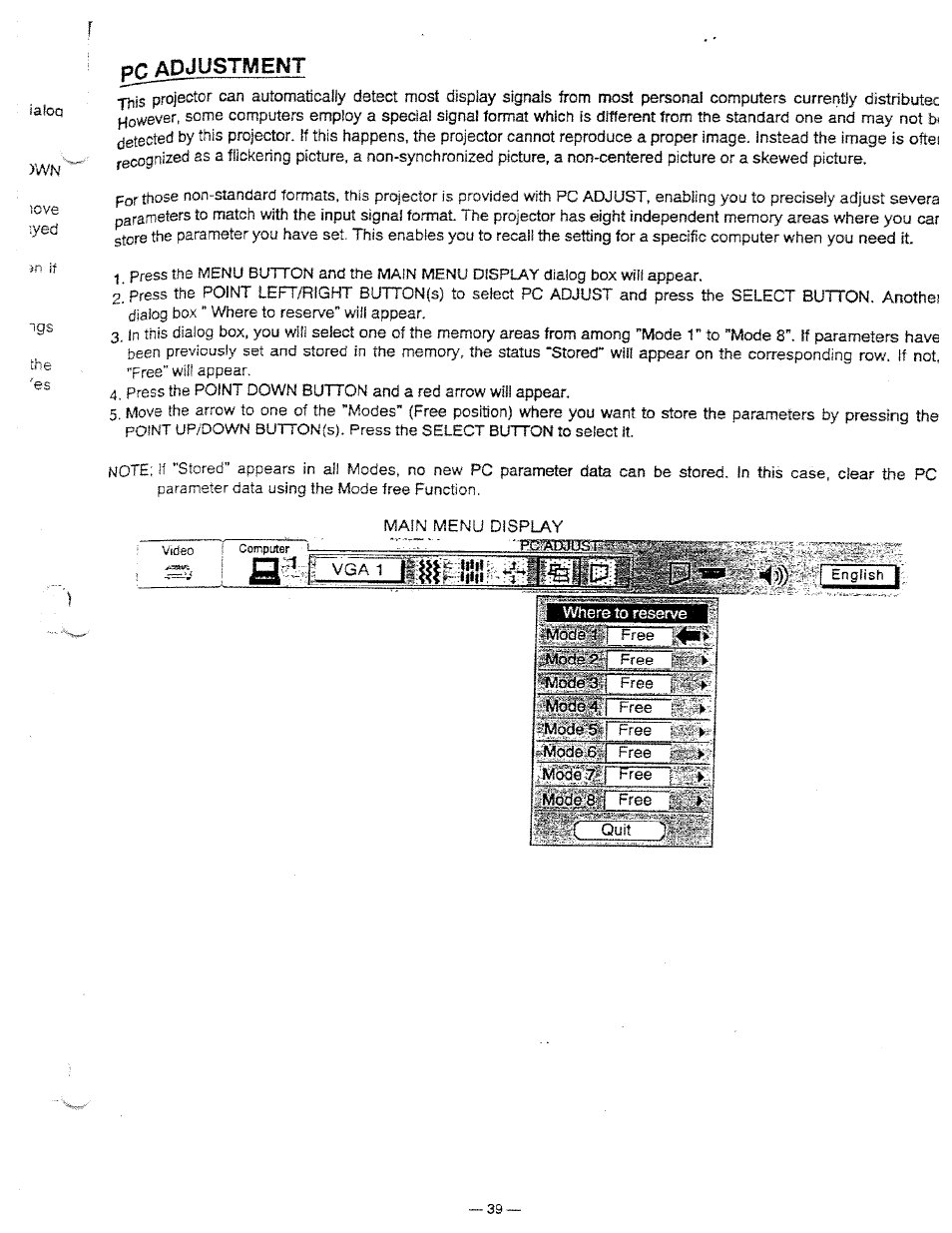 Pcadjusiment | Ask Proxima DP5950 User Manual | Page 39 / 50