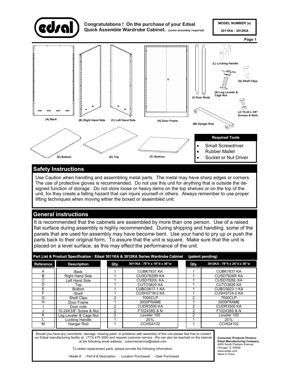 Edsal 3011 User Manual | 4 pages