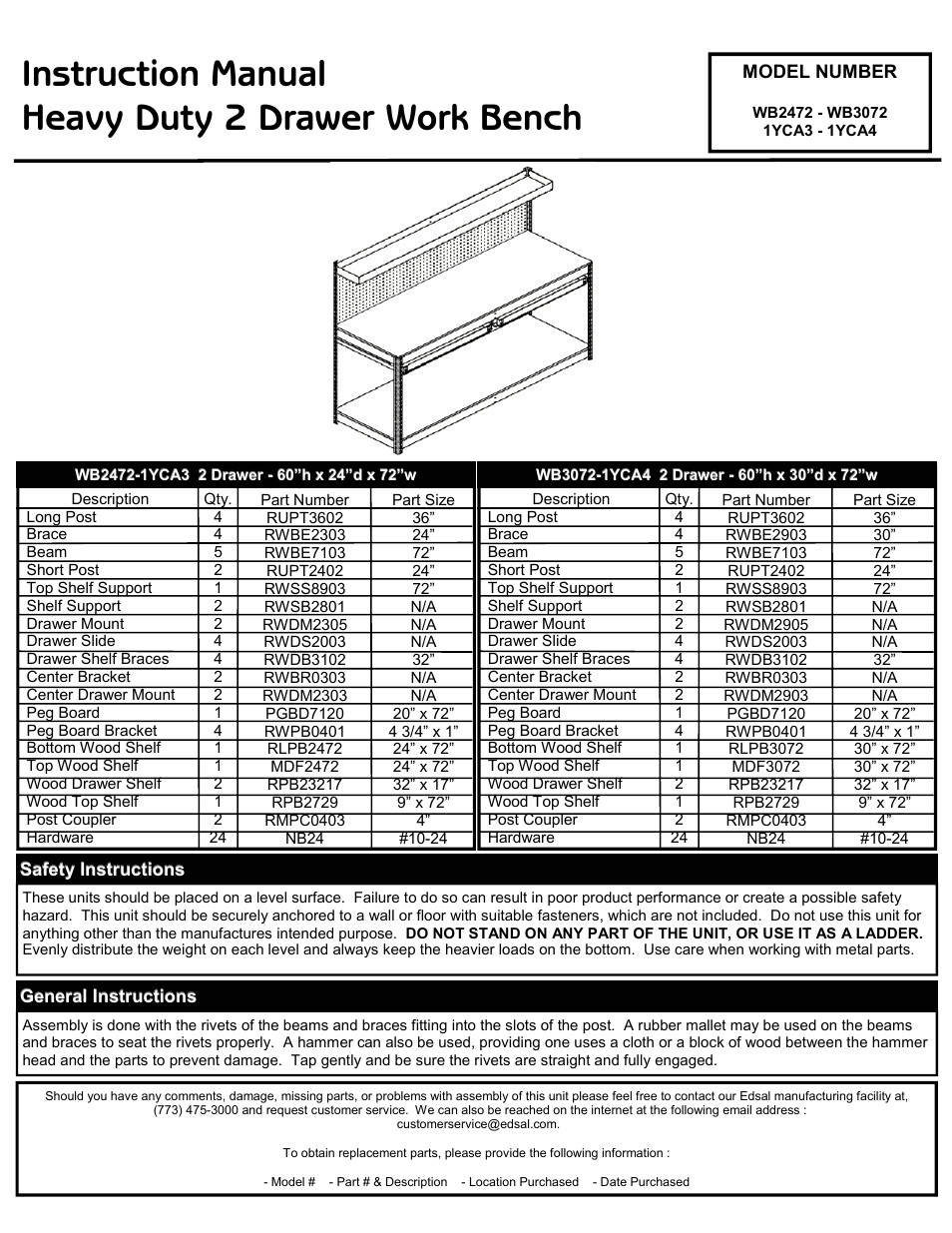 Edsal 1YCA3 User Manual | 2 pages