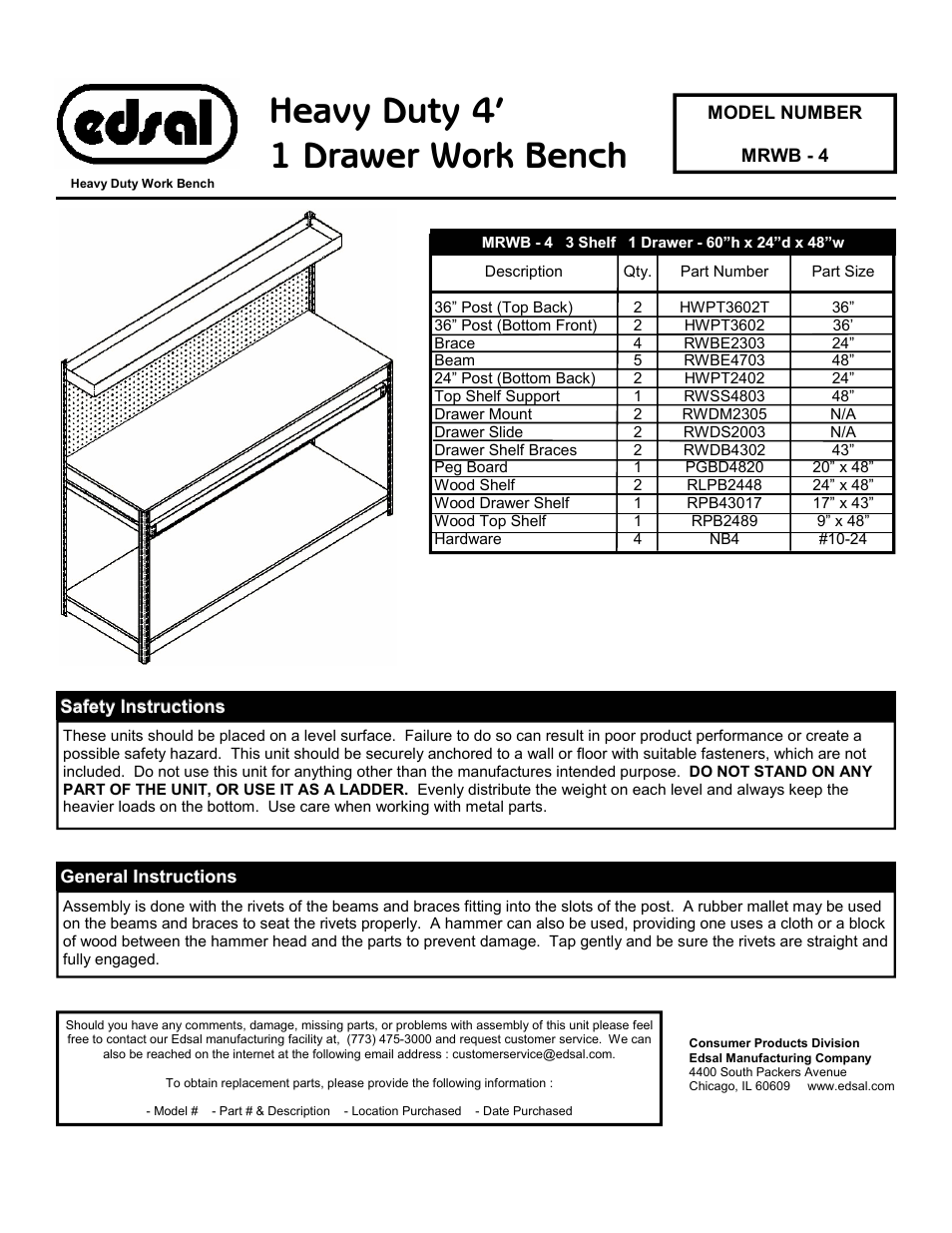 Edsal MRWB-4 User Manual | 2 pages