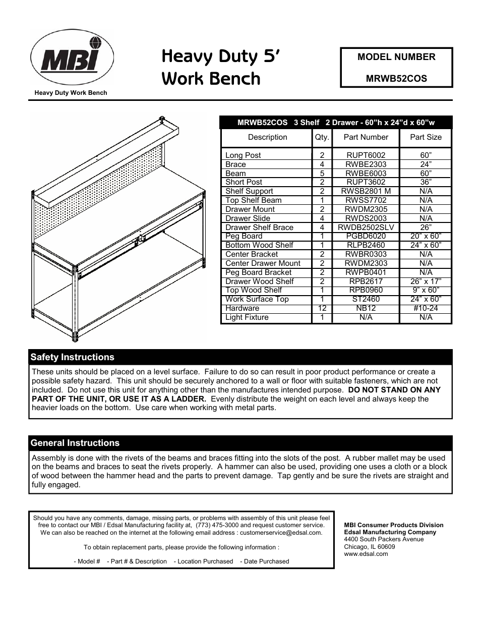 Edsal MRWB52COS User Manual | 2 pages