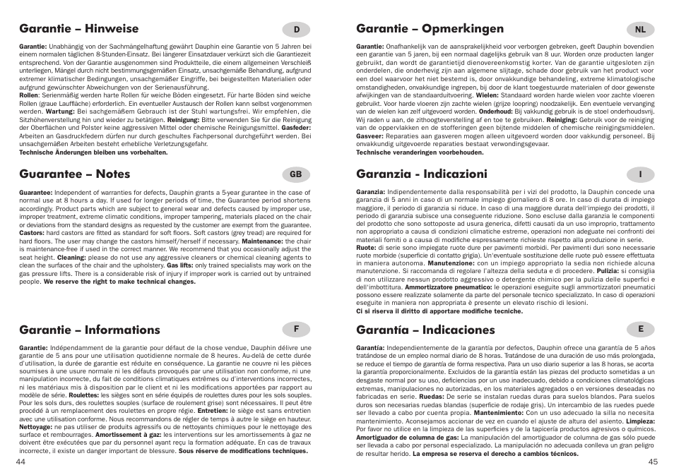 Garantie – opmerkingen, Garanzia - indicazioni, Garantía – indicaciones | Garantie – hinweise, Garantie – informations | Trendoffice sim-o User Manual | Page 23 / 25