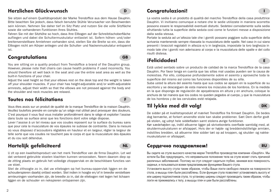 Felicidades, Herzlichen glückwunsch, Toutes nos félicitations | Hartelijk gefeliciteerd, Congratulazioni, Сердечно поздравляем, Til lykke med dit valg | Trendoffice sim-o ER User Manual | Page 2 / 25