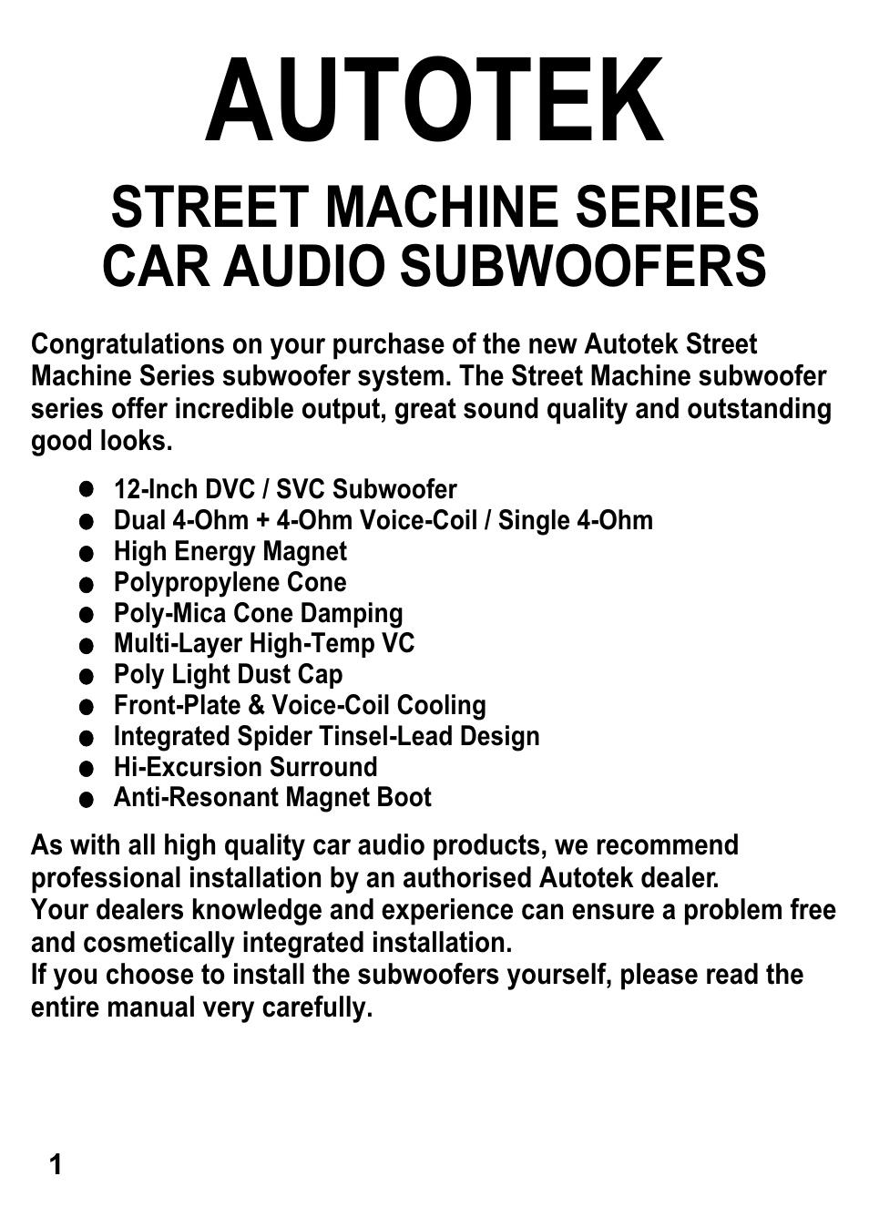 Autotek, Street machine series car audio subwoofers | AutoTek SM12S4 User Manual | Page 2 / 10
