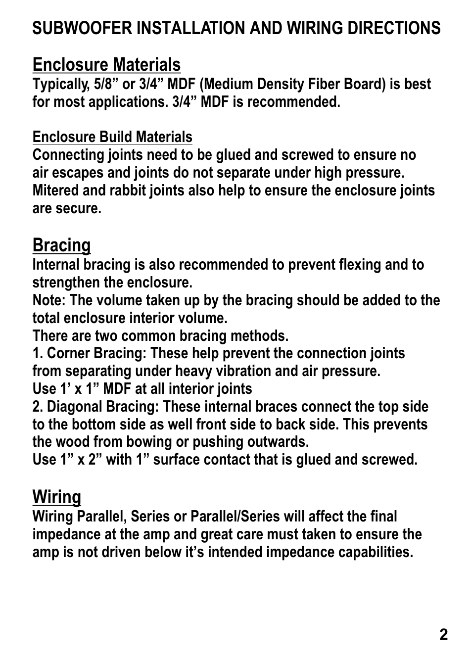 Enclosure materials, Bracing, Wiring | AutoTek SM12S4 User Manual | Page 3 / 10