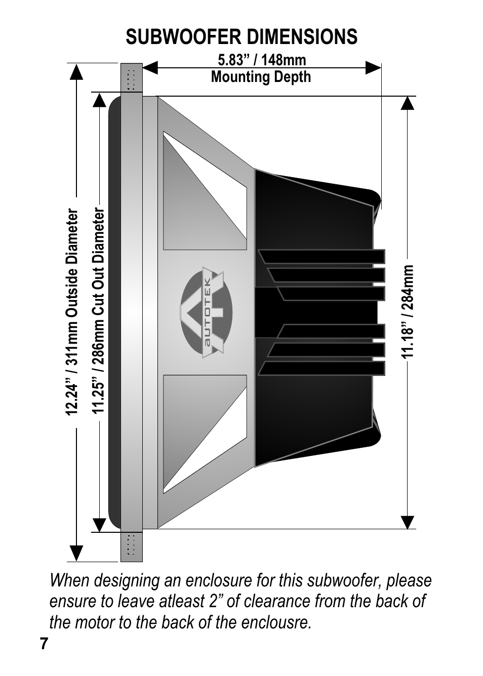 Subwoofer dimensions | AutoTek SM12S4 User Manual | Page 8 / 10