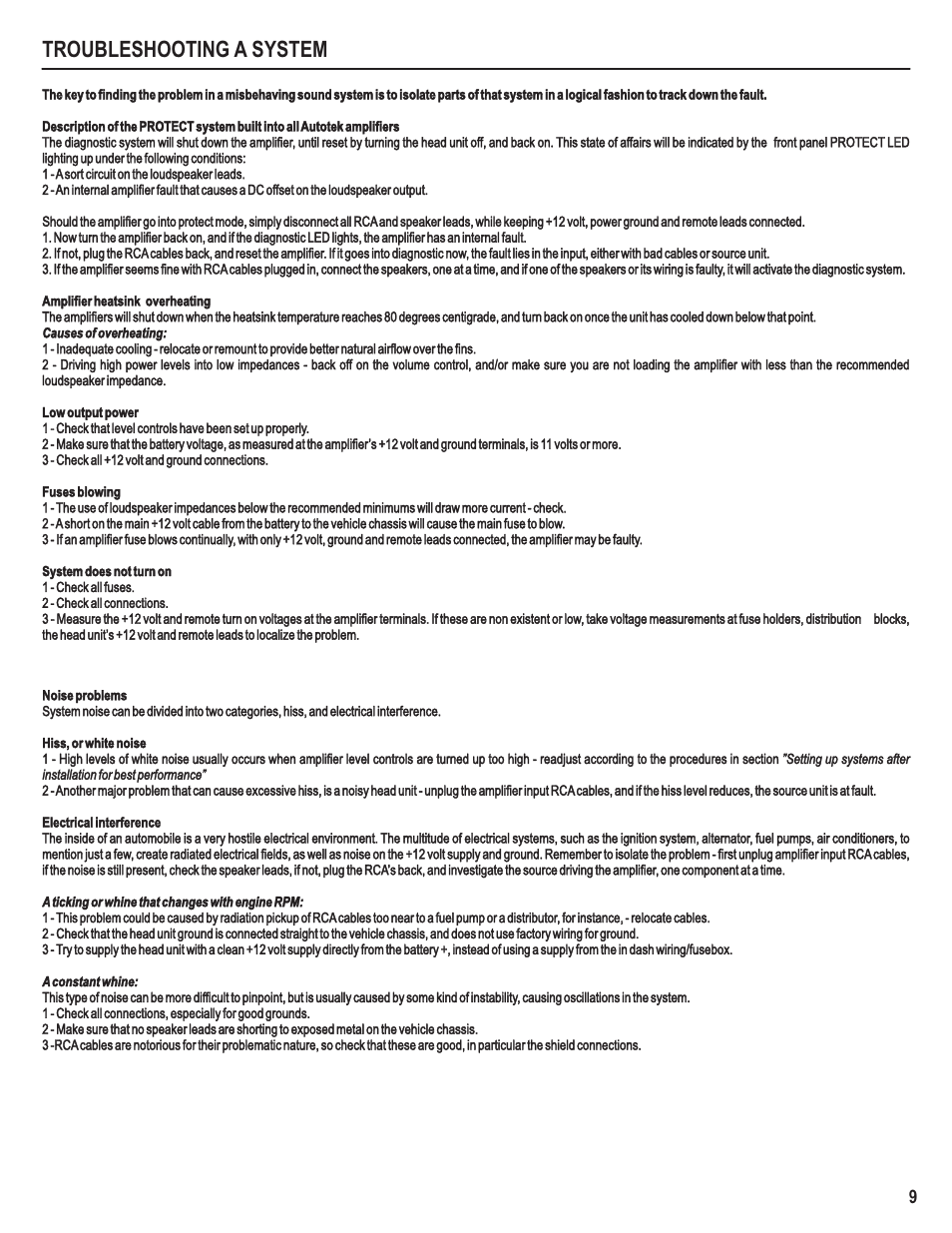 Troubleshooting a system | AutoTek Super Sport AT1000 User Manual | Page 11 / 13