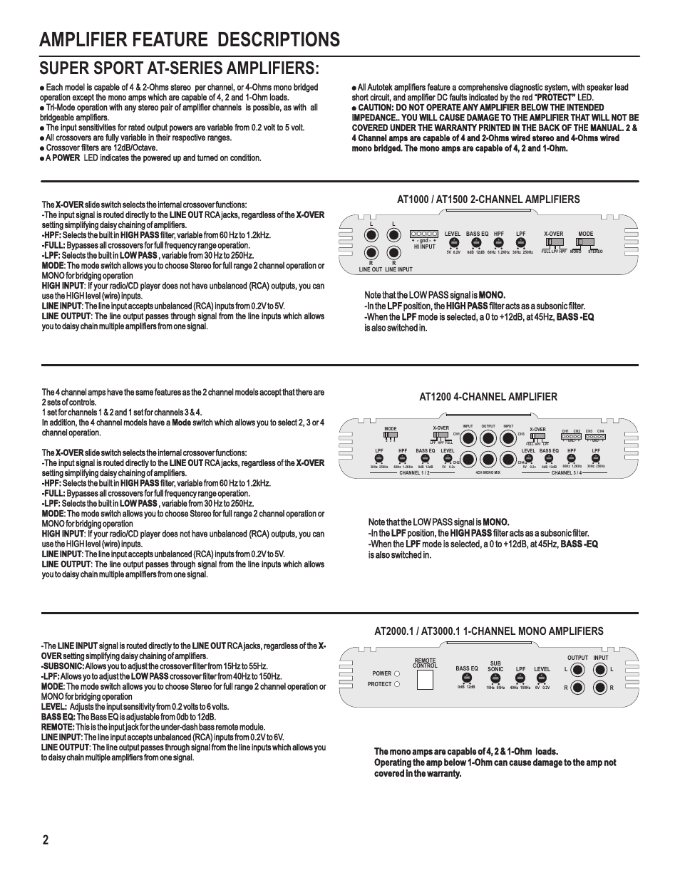 Amplifier feature descriptions, Super sport at-series amplifiers | AutoTek Super Sport AT1000 User Manual | Page 4 / 13