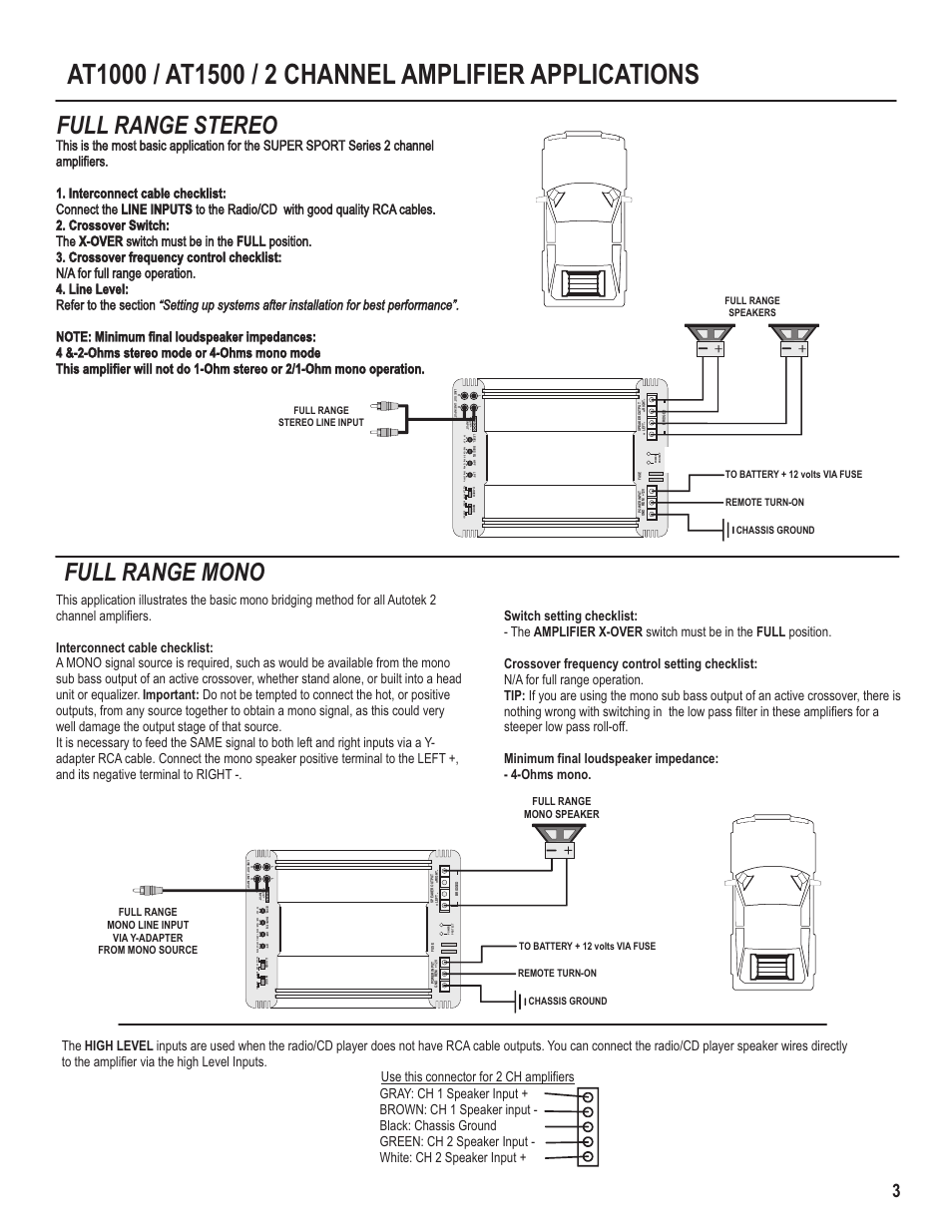 Full range mono, Full range stereo | AutoTek Super Sport AT1000 User Manual | Page 5 / 13