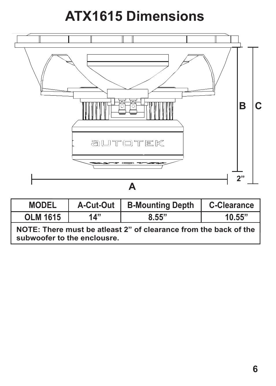 Atx1615 dimensions | AutoTek ATX1615 User Manual | Page 7 / 9