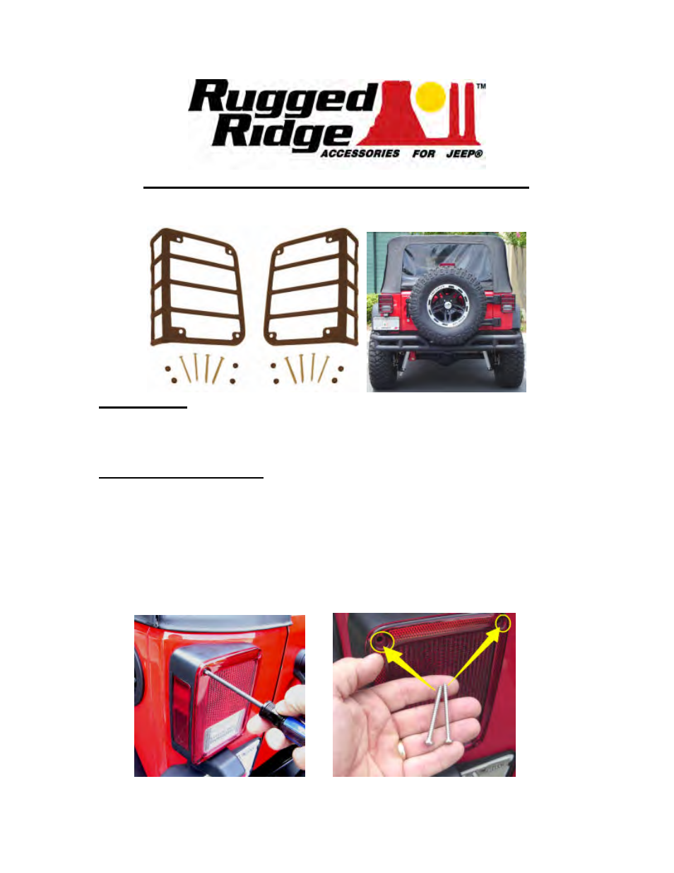 Rugged Ridge Tail Light Euro Guards, 07-14 Jeep Wrangler (JK) User Manual | 3 pages