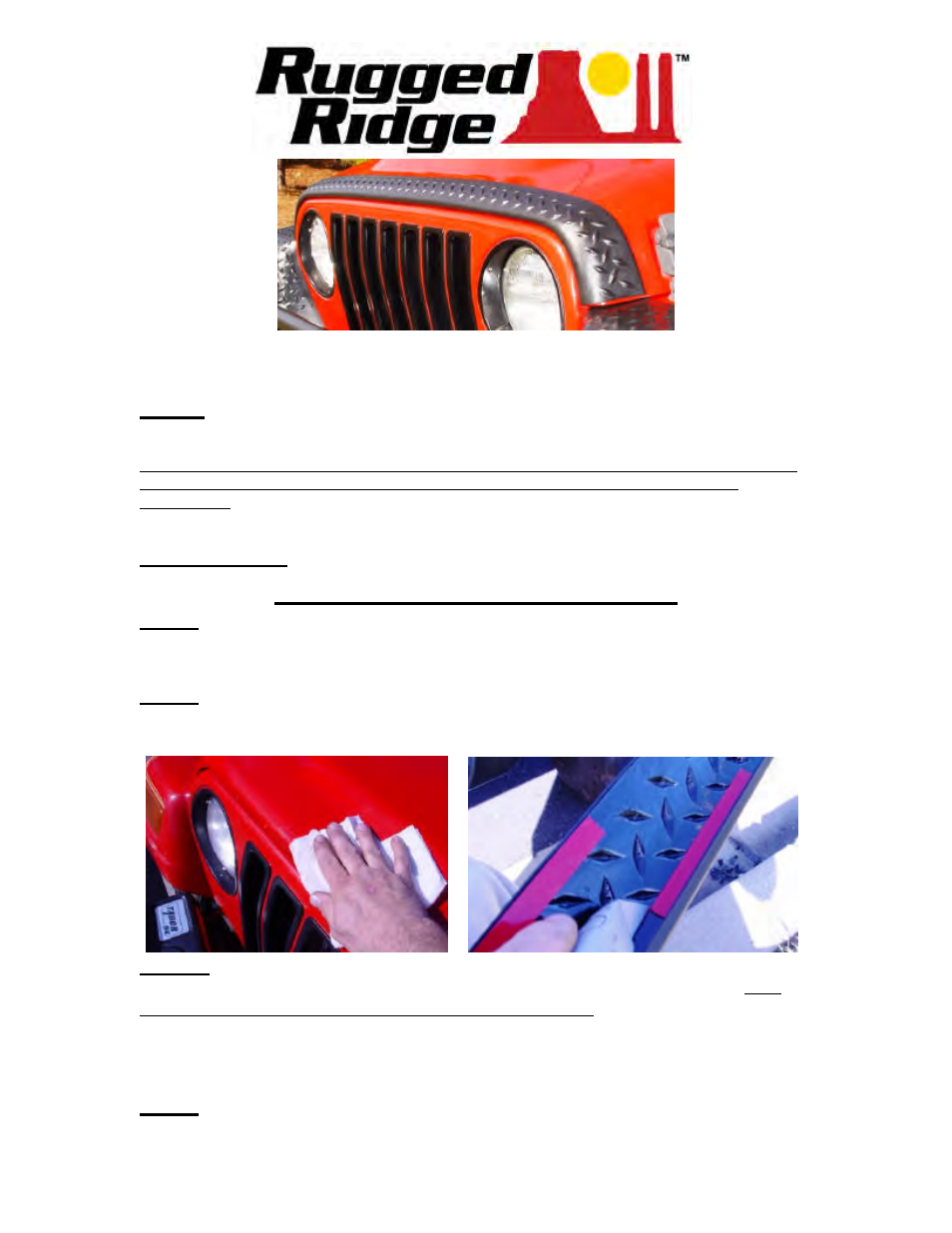 Rugged Ridge Hood Guard, Body Armor, 97-06 Jeep Wrangler User Manual | 2 pages