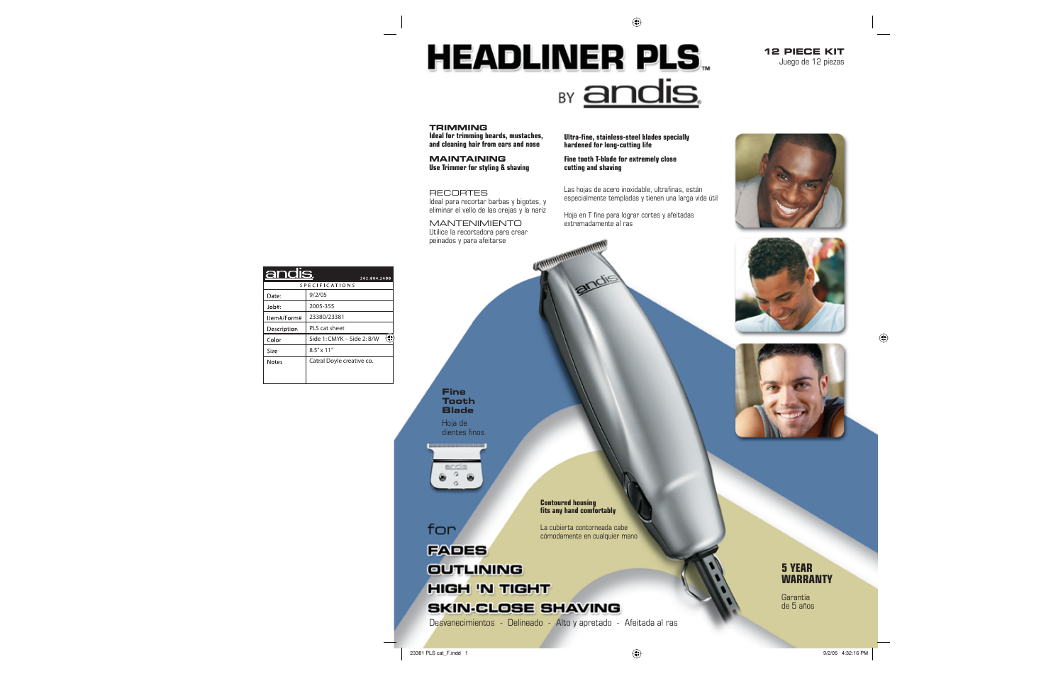Andis Company Headliner PLS User Manual | 2 pages