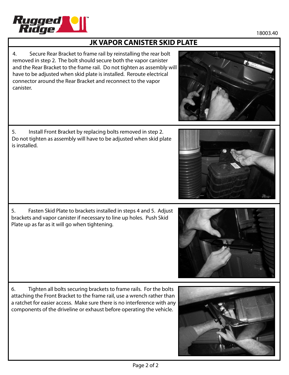 Jk vapor canister skid plate | Rugged Ridge Evaporator Tank Skid Plate, 07-11 Jeep Wrangler (JK) User Manual | Page 2 / 2