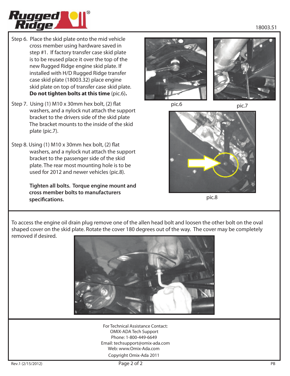 18003.51 pg. 2 | Rugged Ridge Engine and Transmission Skid Plate, 12-14 Jeep Wrangler (JK) User Manual | Page 2 / 2