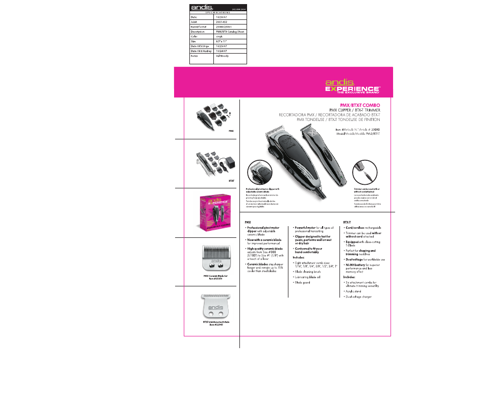 Andis Company BTX-T User Manual | 2 pages