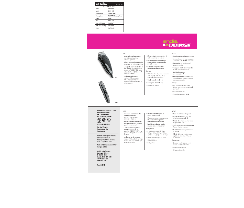 Andis Company BTX-T User Manual | Page 2 / 2