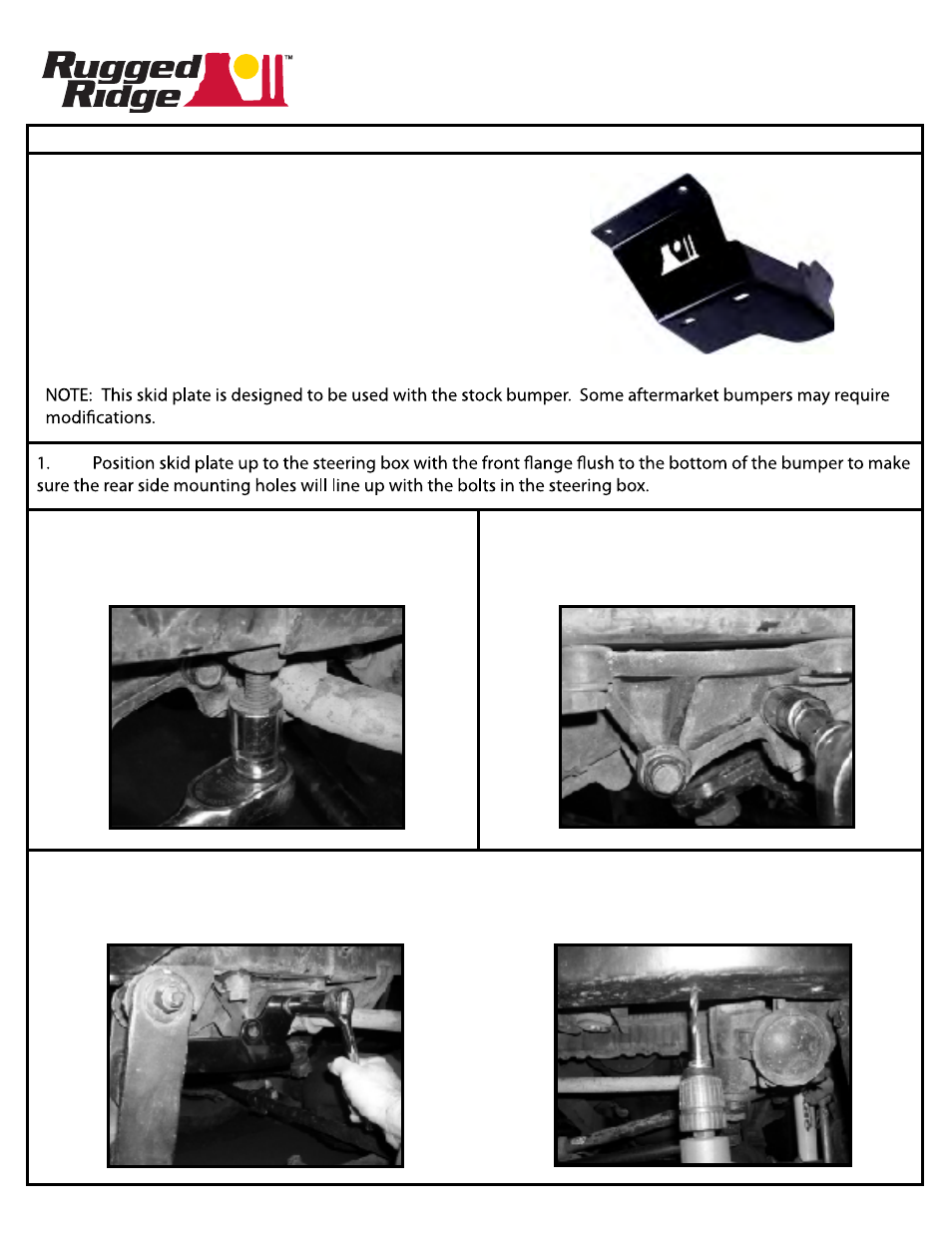 Rugged Ridge Steering Box Skid Plate, 87-95 Jeep Wrangler (YJ) User Manual | 2 pages
