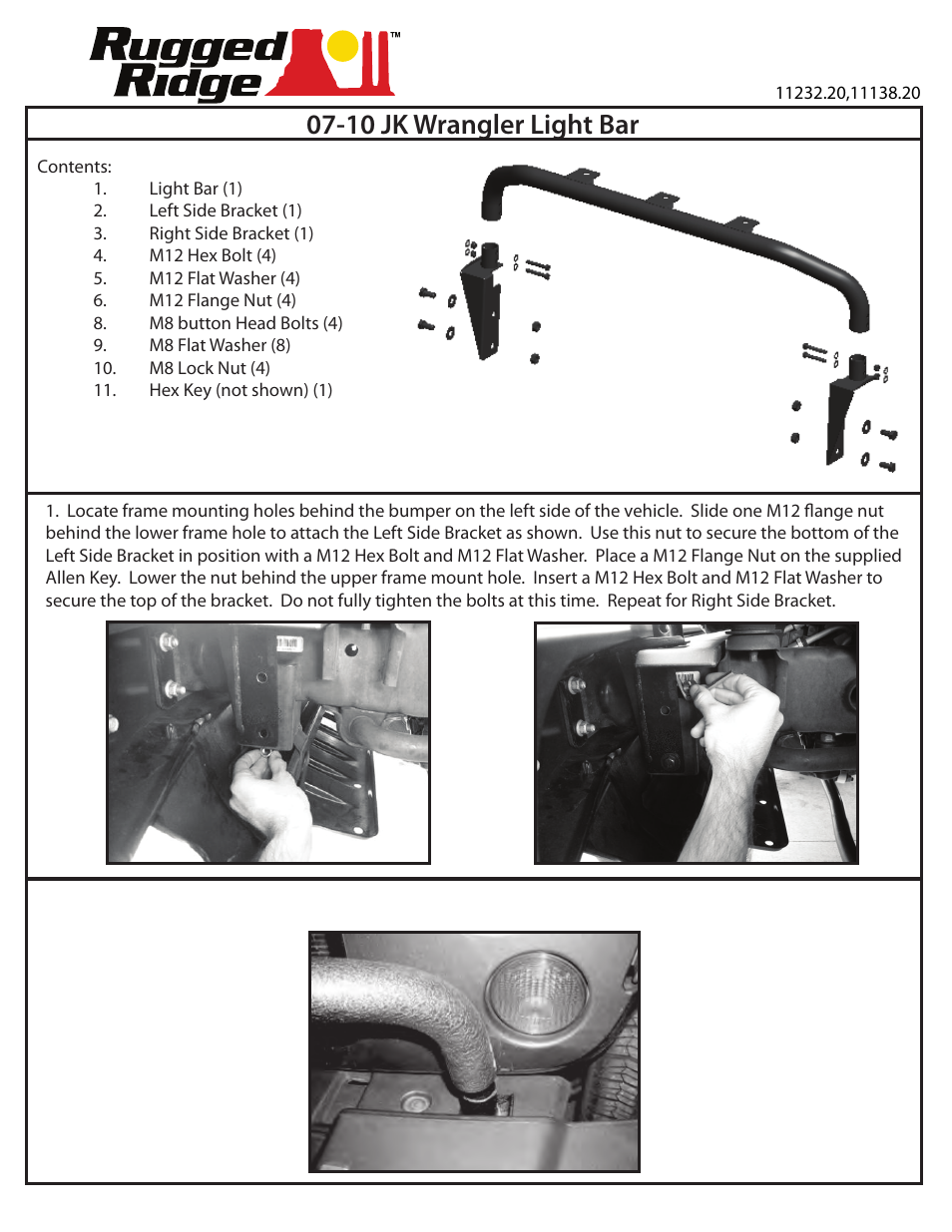 Rugged Ridge Bumper Mounted Light Bar, Textured Black, 07-14 Jeep Wrangler (JK) User Manual | 2 pages