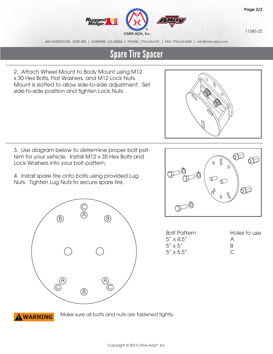 Spare tire spacer | Rugged Ridge Spare Tire Spacer, 76-14 Jeep CJ & Wrangler User Manual | Page 2 / 2