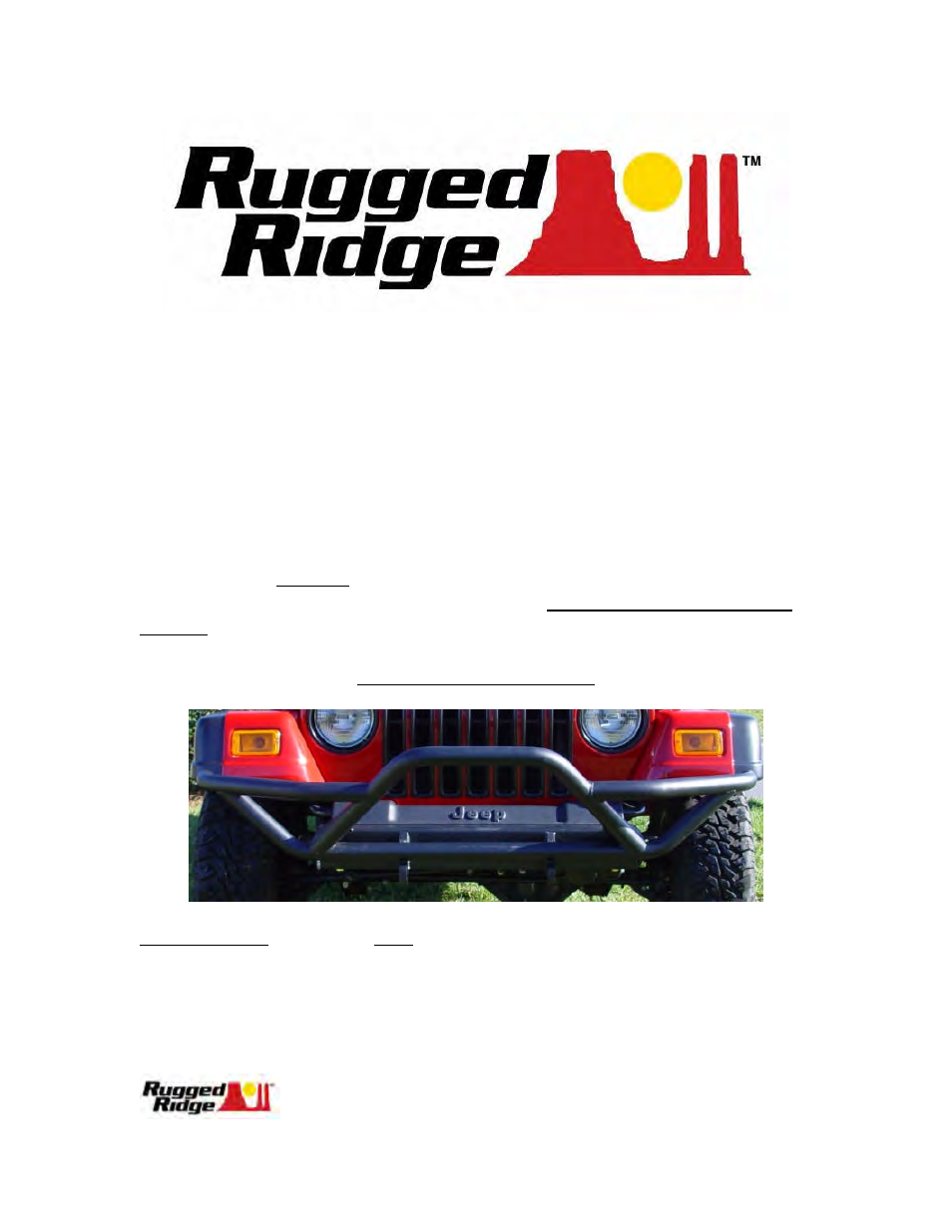 Rugged Ridge RRC Front Bumper With Grille Guard, Black, 87-06 Jeep Wrangler User Manual | 3 pages