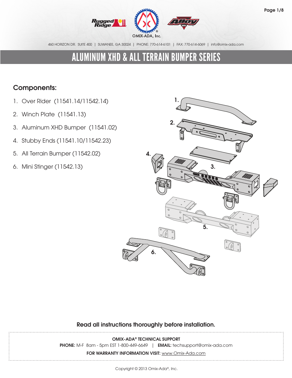 Rugged Ridge XHD Aluminum Front Bumper, Non-Winch Mount User Manual | 8 pages