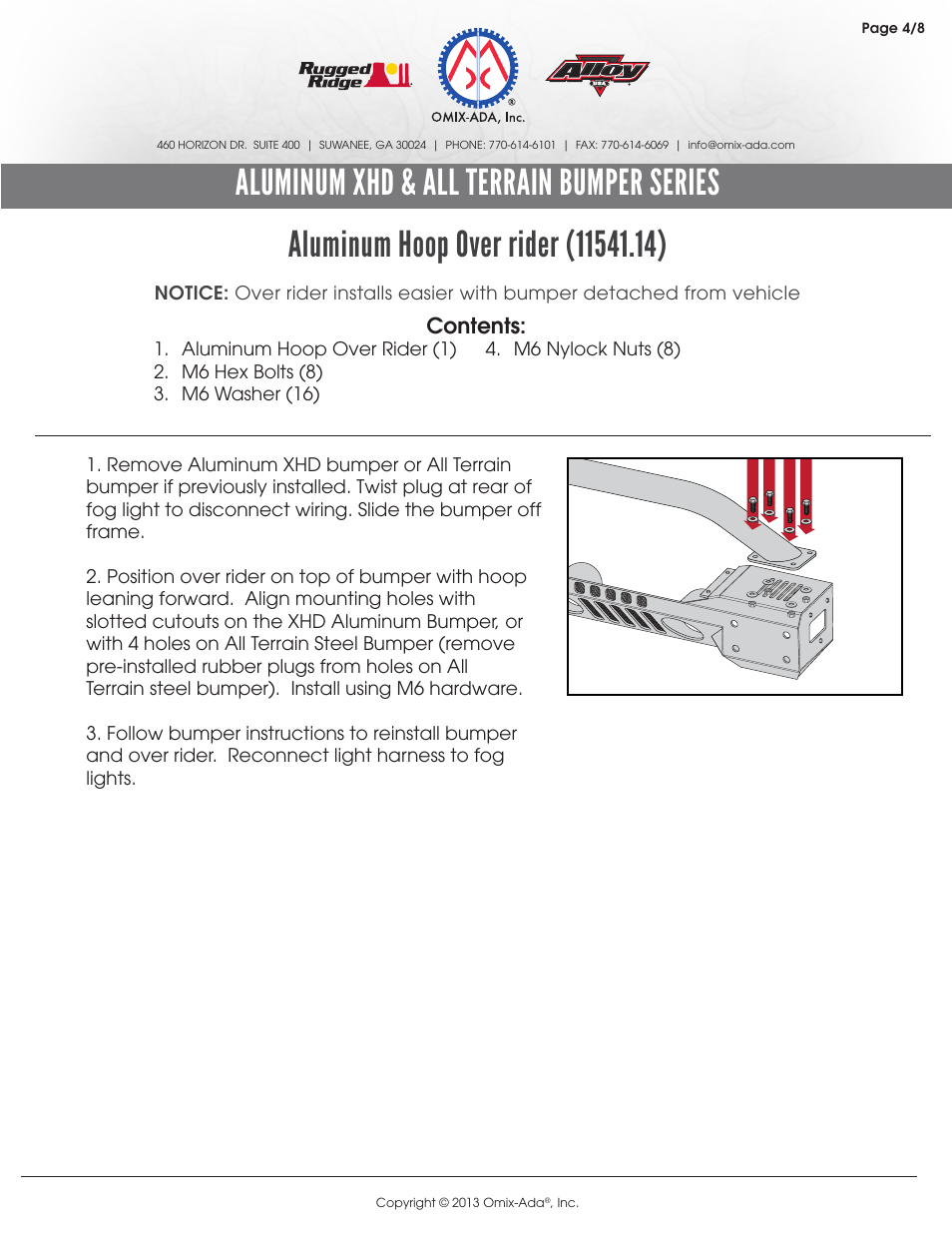 Aluminum xhd & all terrain bumper series | Rugged Ridge XHD Aluminum Front Bumper, Non-Winch Mount User Manual | Page 4 / 8