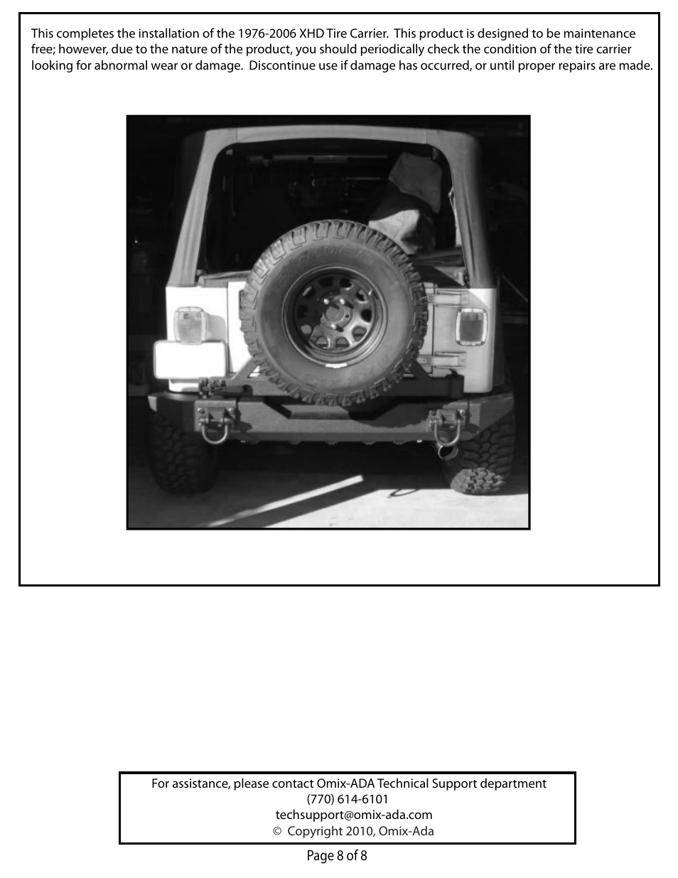 Rugged Ridge Tire Carrier, XHD Rear Bumper, 76-06 Jeep CJ & Wrangler User Manual | Page 8 / 8