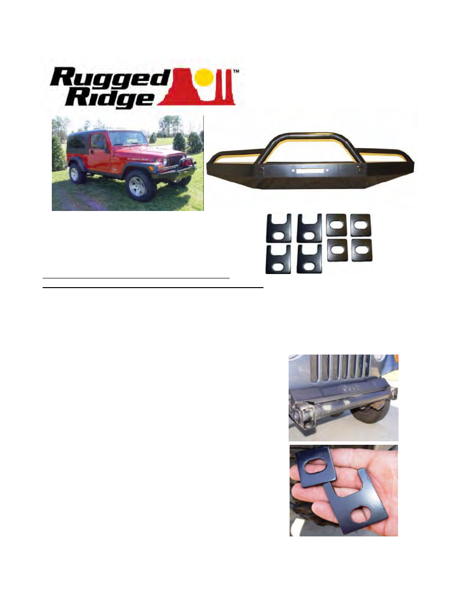 Rugged Ridge HD Off Road Front Bumper With Armor, 97-06 Jeep Wrangler (TJ) User Manual | 3 pages