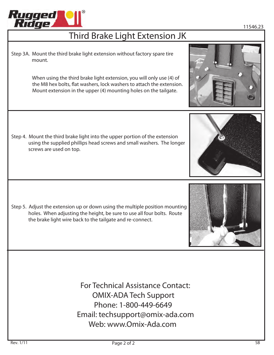 Third brake light extension jk | Rugged Ridge Third Brake Light Extension Kit, 07-14 Jeep Wrangler (JK) User Manual | Page 2 / 2