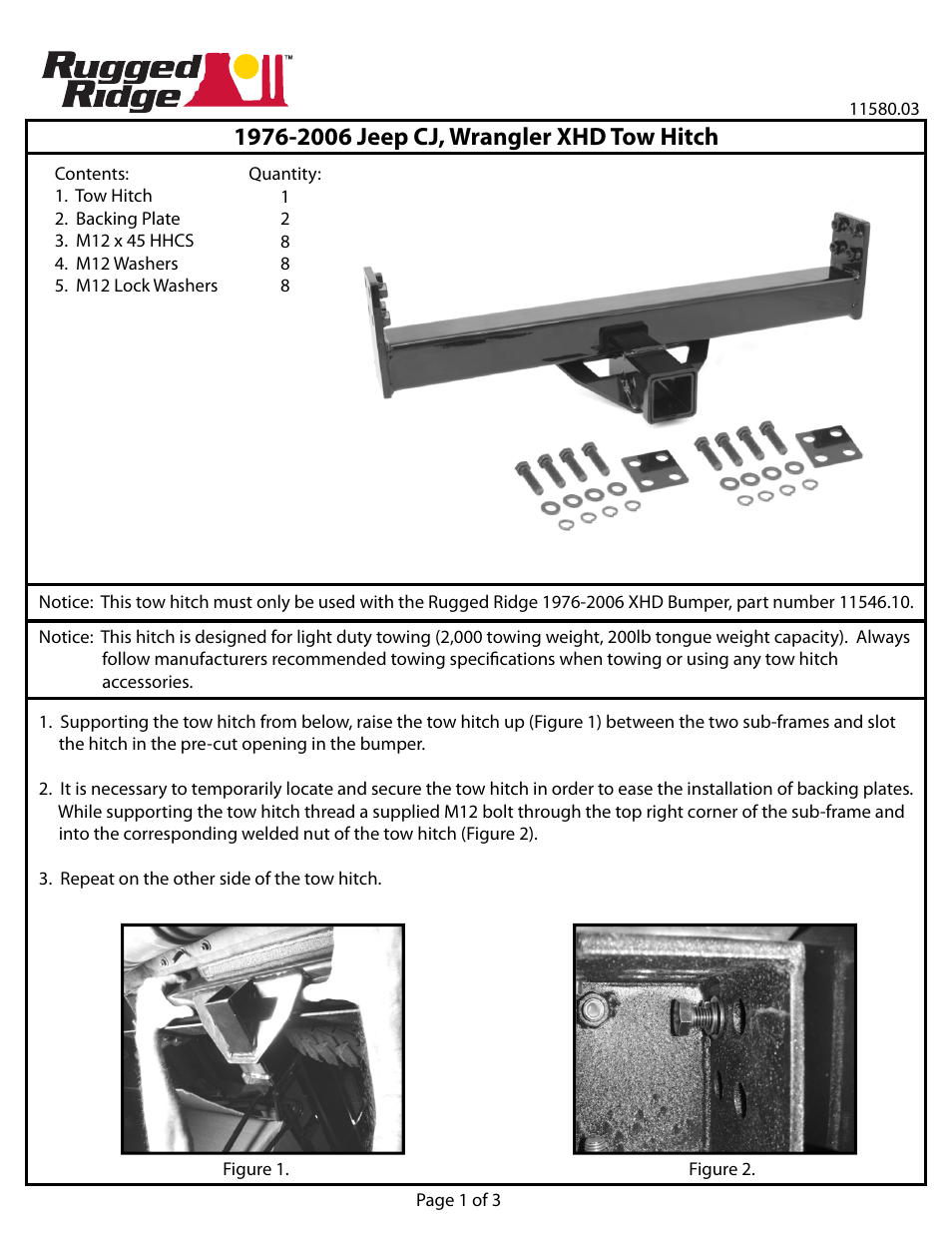 Rugged Ridge 3-Inch Round Tube Side Steps, Black, 76-86 Jeep CJ7 User Manual | 3 pages