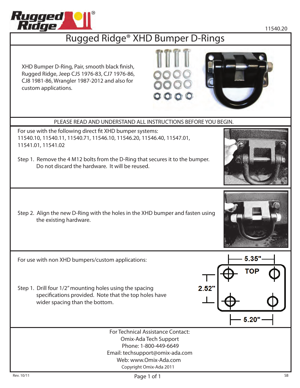 Rugged Ridge D-Rings, Black, XHD & Custom Bumpers User Manual | 1 page