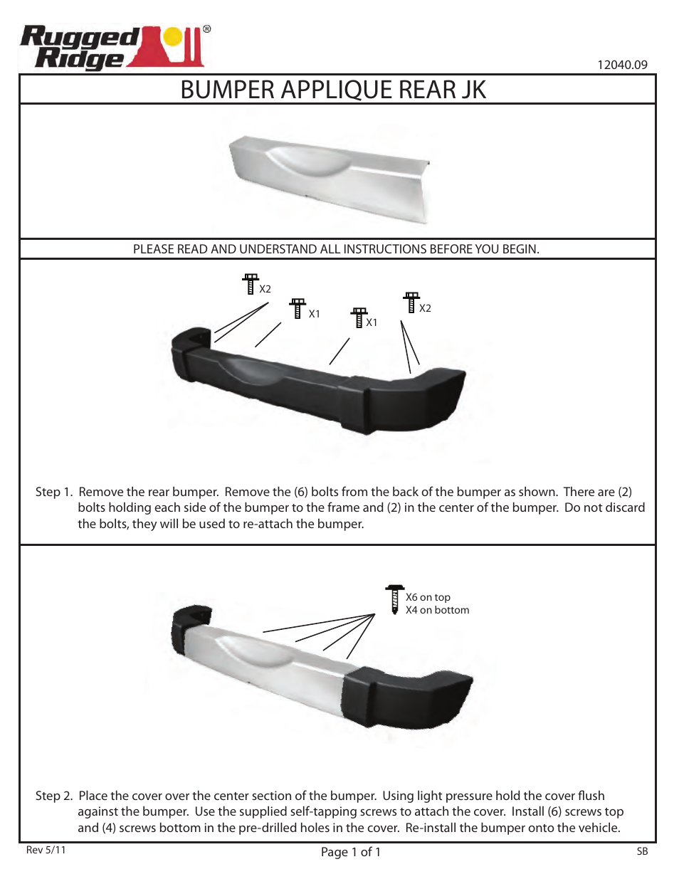 Rugged Ridge Rear Bumper Applique, Silver, 07-14 Jeep Wrangler User Manual | 1 page