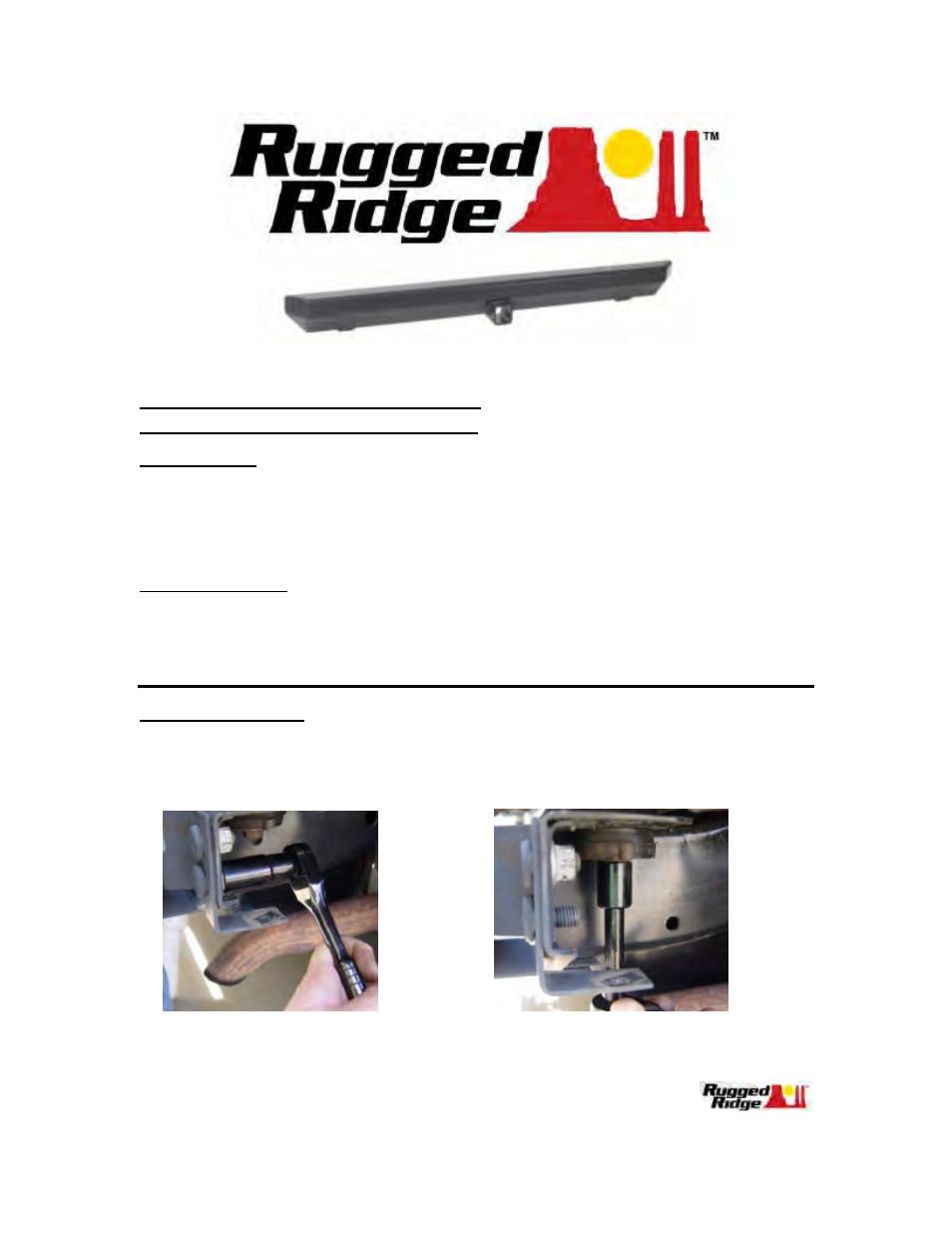 Rugged Ridge Rock Crawler Rear Bumper, 2-Inch Hitch, 87-06 Jeep Wrangler User Manual | 2 pages