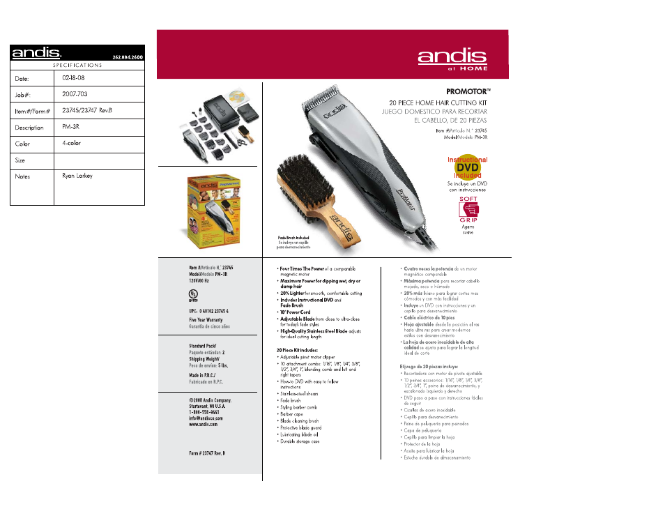 Andis Company Promotor PM-3R User Manual | 1 page