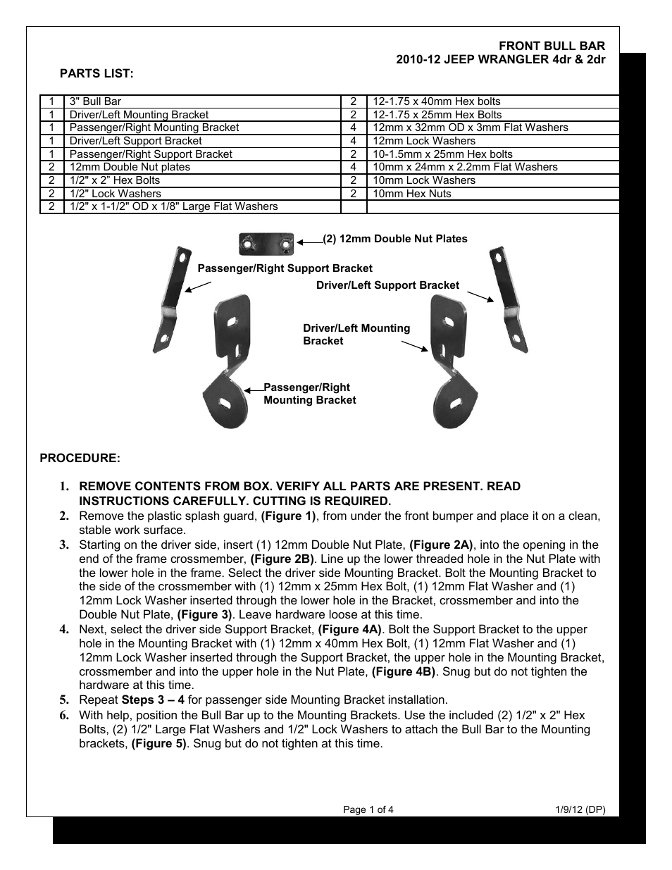 Rugged Ridge 3-Inch Bull Bar, Stainless Steel, 07-14 Jeep Wrangler User Manual | 4 pages