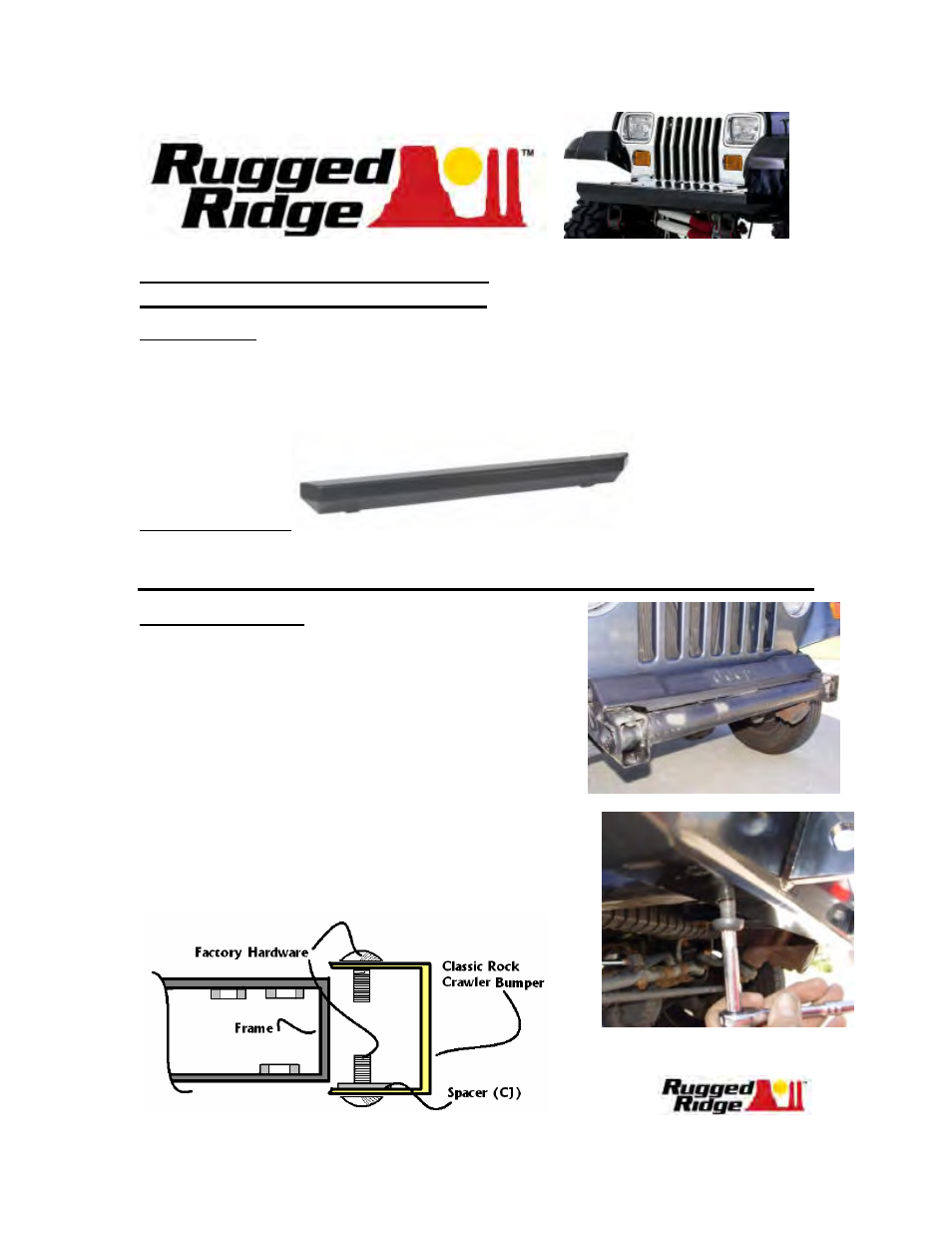 Rugged Ridge Rock Crawler Front Bumper, 76-06 Jeep CJ and Wrangler User Manual | 2 pages