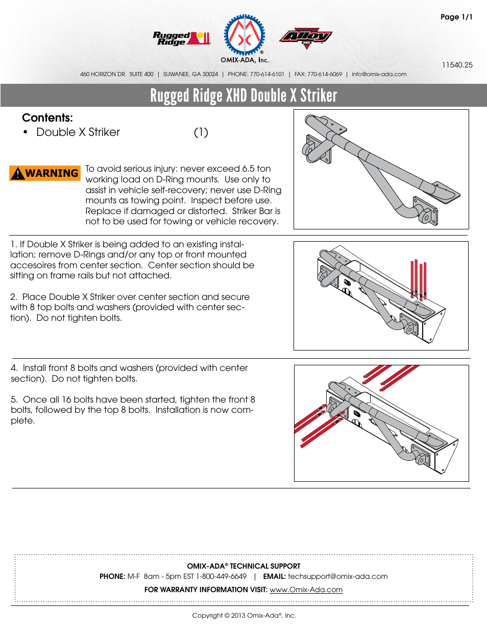 Rugged Ridge Double X Striker, Black, 76-86 CJ, 87-14 Jeep Wrangler (JK) User Manual | 1 page