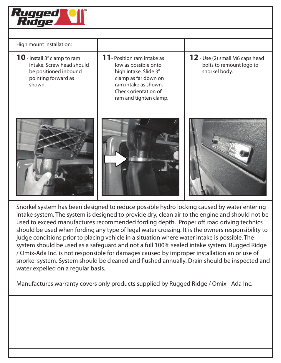 Rugged Ridge XHD Low/High Mount Snorkel System, 07-11 Jeep Wrangler (JK) User Manual | Page 27 / 27
